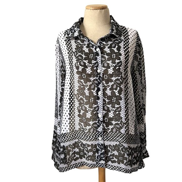 La Cera Women's M Floral Polka Dot Button-Down Shirt Blouse Casual Top - Picture 8 of 8